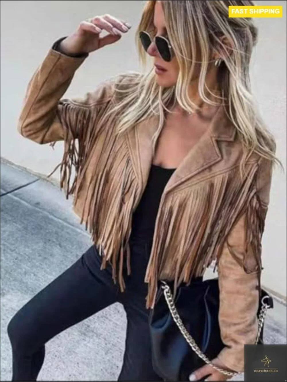 Faux Suede Fringe Cropped Jacket Western Tassel Motorcycle Coat Trendy Fall